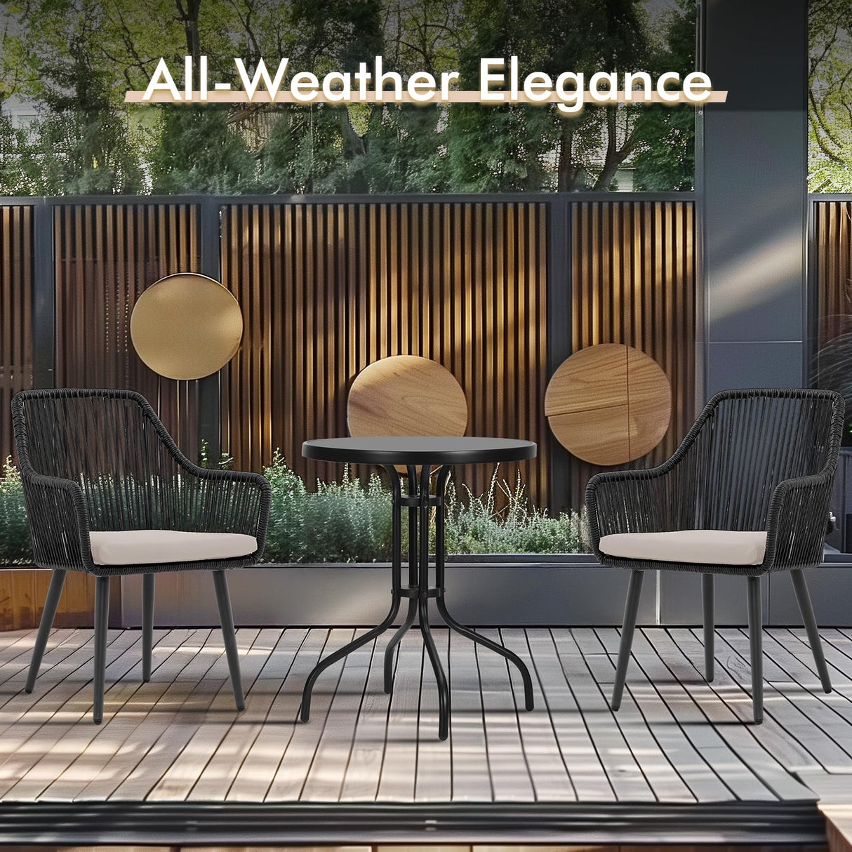 JOIVI Patio Dining Chairs Set of 2, Outdoor Rattan Chairs with Armrest and Cushions for Outside Lawn, Garden, Backyard, Indoor, Outdoor Dining Chairs, 350lb Weight Capacity, Black Patio Chairs JOIVI