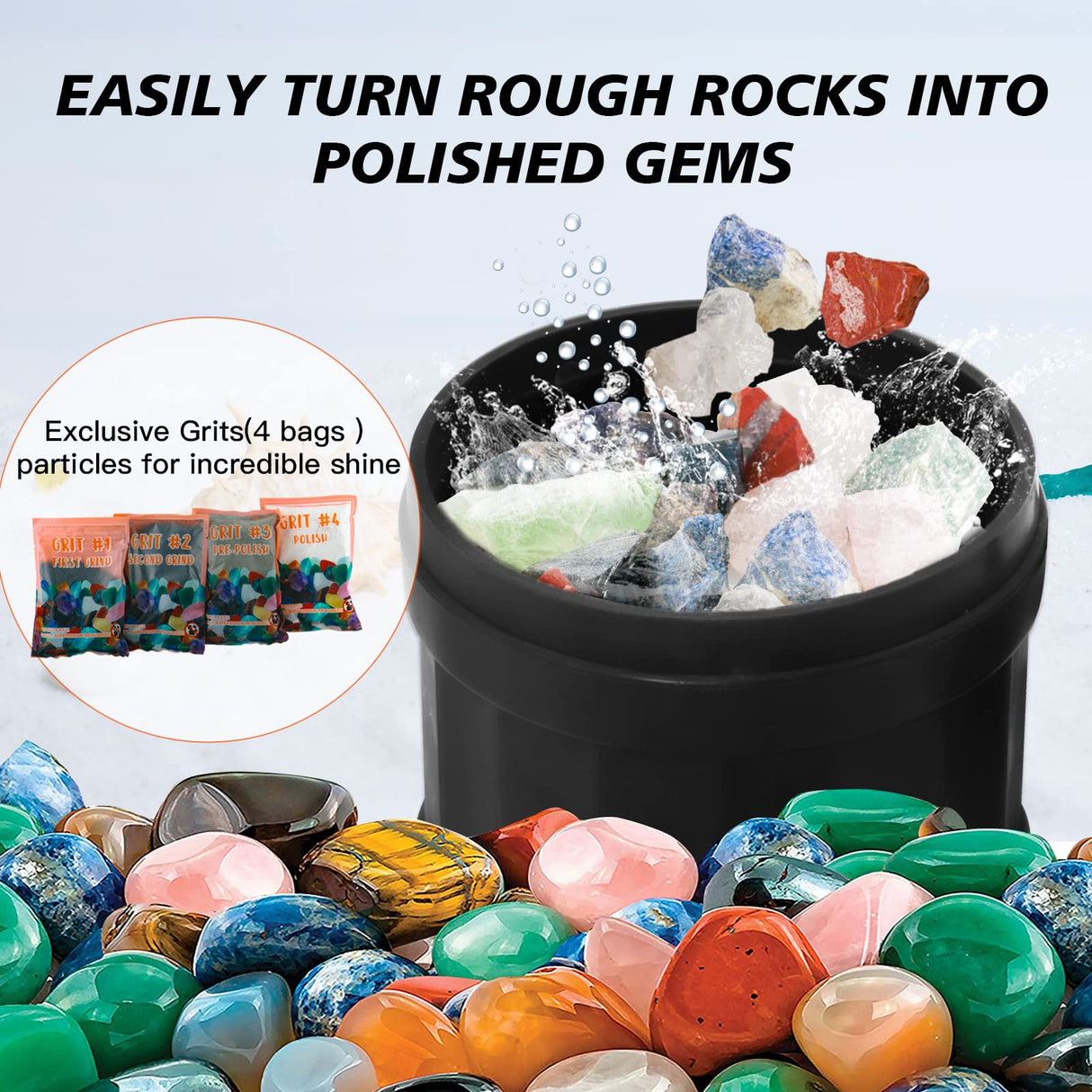 VIYUKI Rock Tumblers Kit - Includes Rough Gemstones, 4 Polishing Grits, Jewelry Fastenings,Operating Instruction, Great Stem Science Kit for Teen VIYUKI