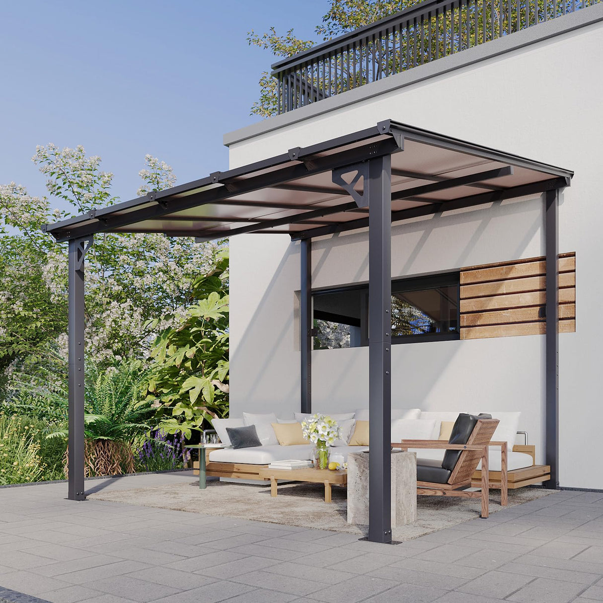 oneinmil 10 x 8FT Hardtop Gazebo for Patio, Outdoor Aluminum Wall-Mounted Gazebo Pergola with Sloped Roof, Heavy Duty Awnings for Patio Covers, Backyard, Deck, Garden oneinmil