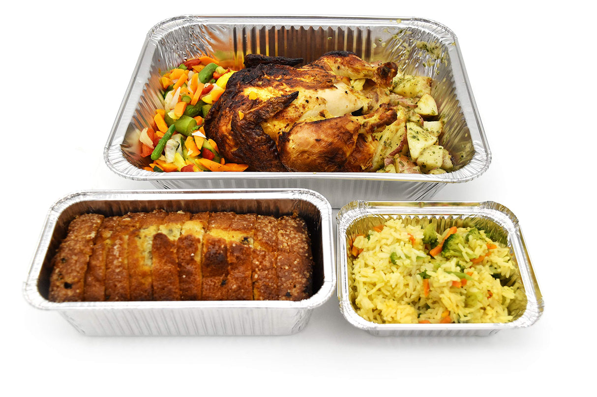 (100 Pack) Premium 2-LB Bread Loaf Baking Pans - 8.5" x 4.5" x 2.5" l Heavy Duty l Disposable Aluminum Foil Tins for Cakes Meatloaf Lasagna Fig & Leaf
