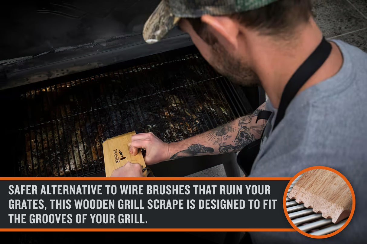 Traeger Grills BAC454 Wooden Grill Scraper – Solid Hardwood Grill Grate Cleaner, Compatible with Pro Series, Ironwood, and Timberline Grills, Safe Bristle-Free Grill Cleaning Accessory Traeger
