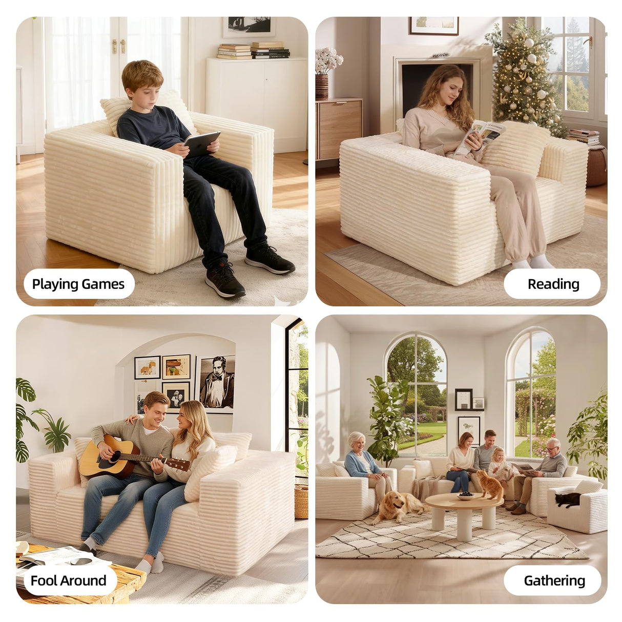Single Cloud Sofa, Giant Bean Bag Chair with High Backrest & Wider Armrest, Foam Boneless Couch for Small Spaces, Comfy Furry Sofas with Pillows for Living Room, Bedroom, Apartment, Dorm, Office Sonovafurn