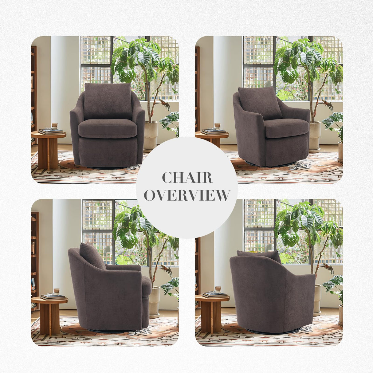 COLAMY Swivel Accent Chair Armchair, Upholstered Round Barrel Chair, 360° Swivel Chair, Morden Arm Chair for Living Room/Nursery/Bedroom-Coffee COLAMY