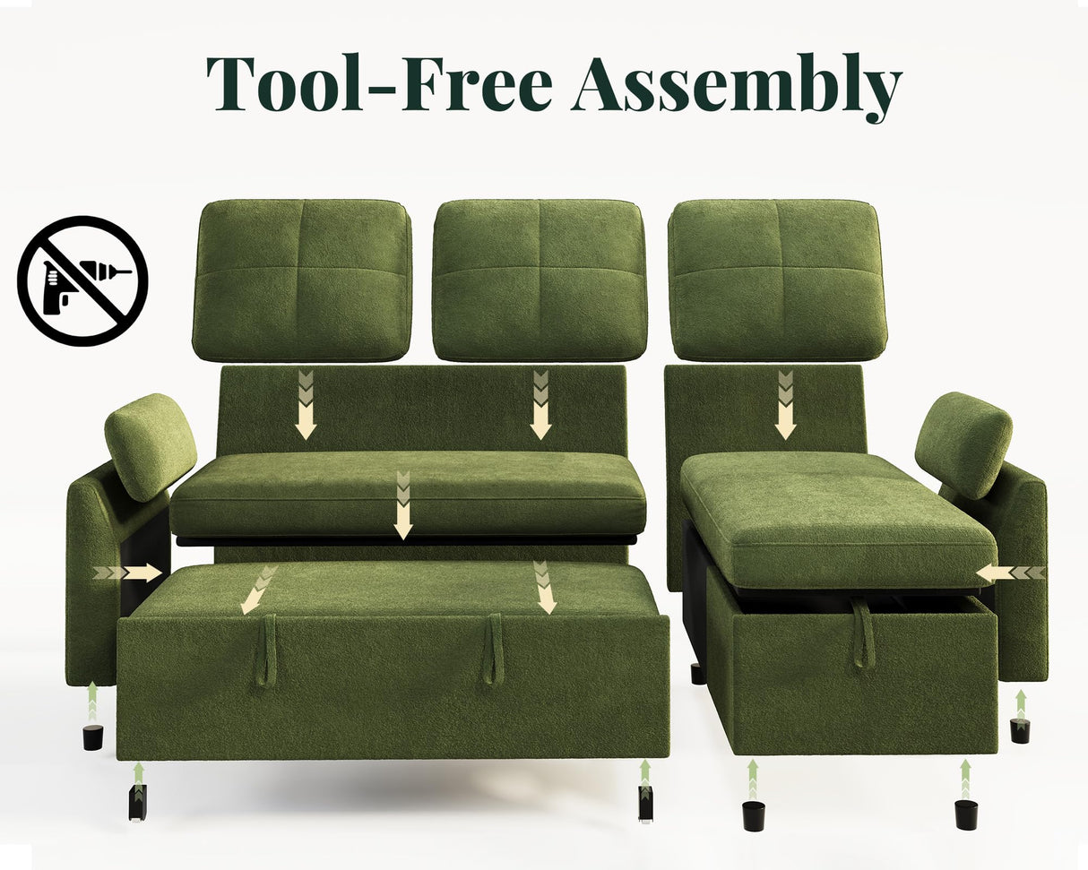 Jocisland Sofa Bed, Sleeper Sofa with Storage Chaise, Convertible Sofa Bed with Pull Out Couch, l Shaped Couch for Living Room, Linen Green Jocisland