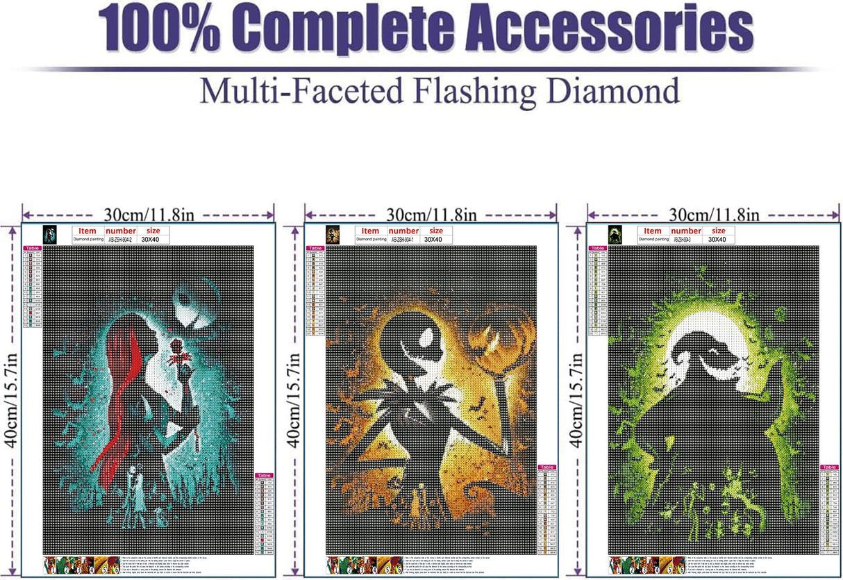 AIBOERL Diamond Painting Kits for Adults - 3 Pack Halloween DIY 5D Diamond Art Kits Full Drill Diamond Dots Paintings with Diamonds Gem Art and Crafts Home Decor 12x16inch AIBOERL