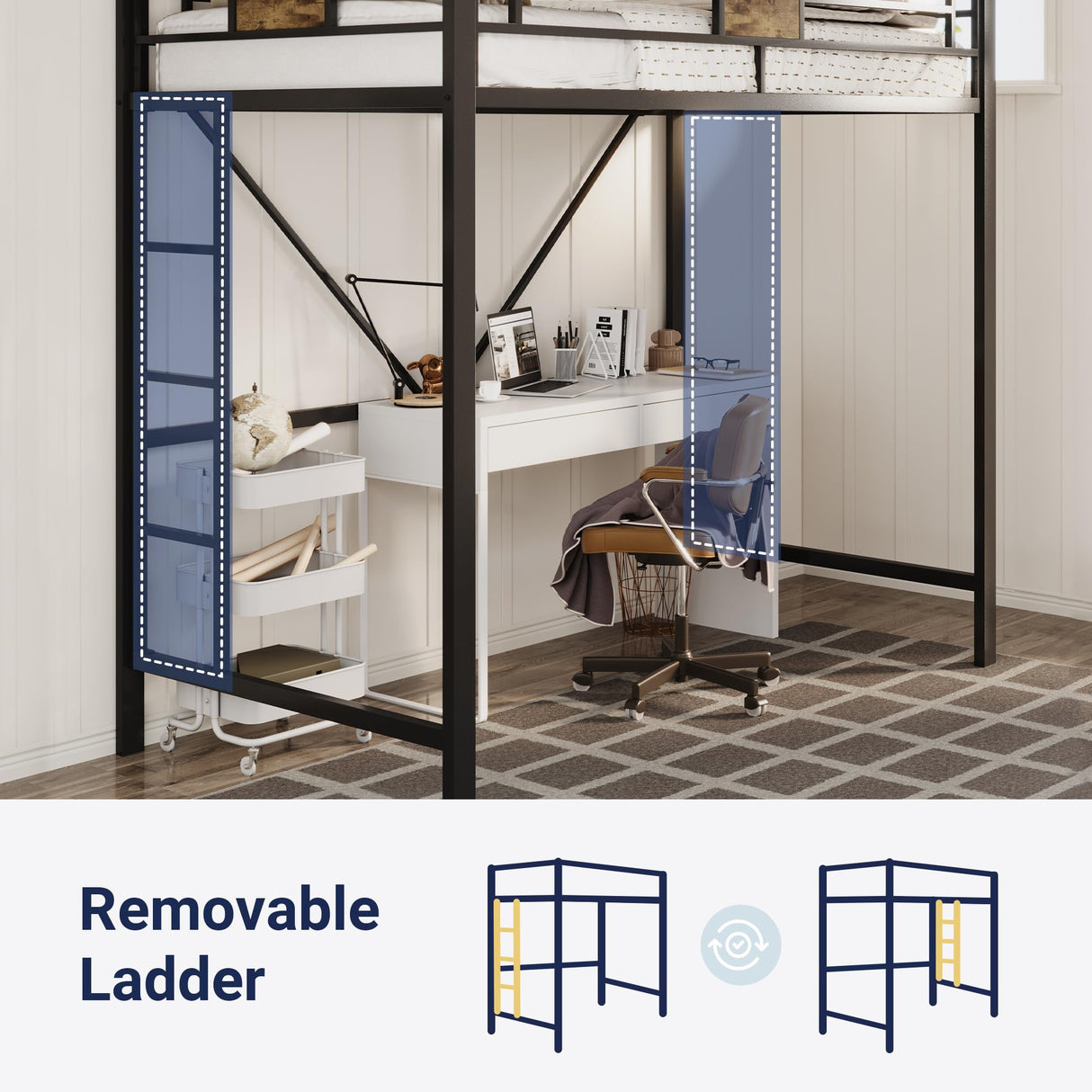 Allewie Black Twin Size Metal Loft Bed Frame with Stairs & Guardrails - Space-Saving Design, No Box Spring Needed Allewie