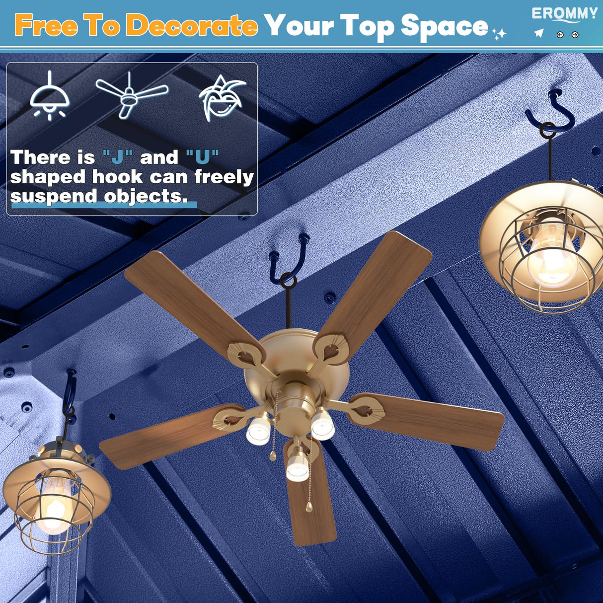 EROMMY 12'x16' Gazebo Hardtop, Galvanized Steel Double Roof Metal Gazebo with Aluminum Frame, Permanent Outdoor Pavilion with Curtain and Netting for Patio Lawn and Garden, Blue EROMMY