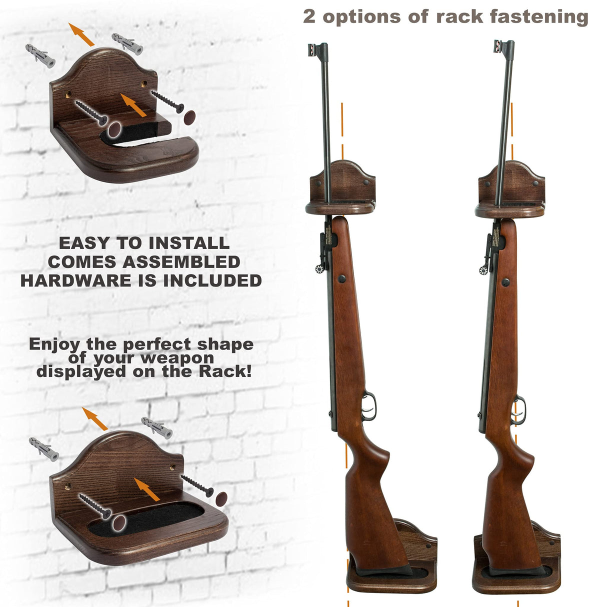 TESLYAR Gun Rack Holder Wall Mount Hold Up Displays Vertical Gun Rack and Shotgun Hooks Store Rifle Shotgun Bow Real Hardwood Hanger Brown TESLYAR