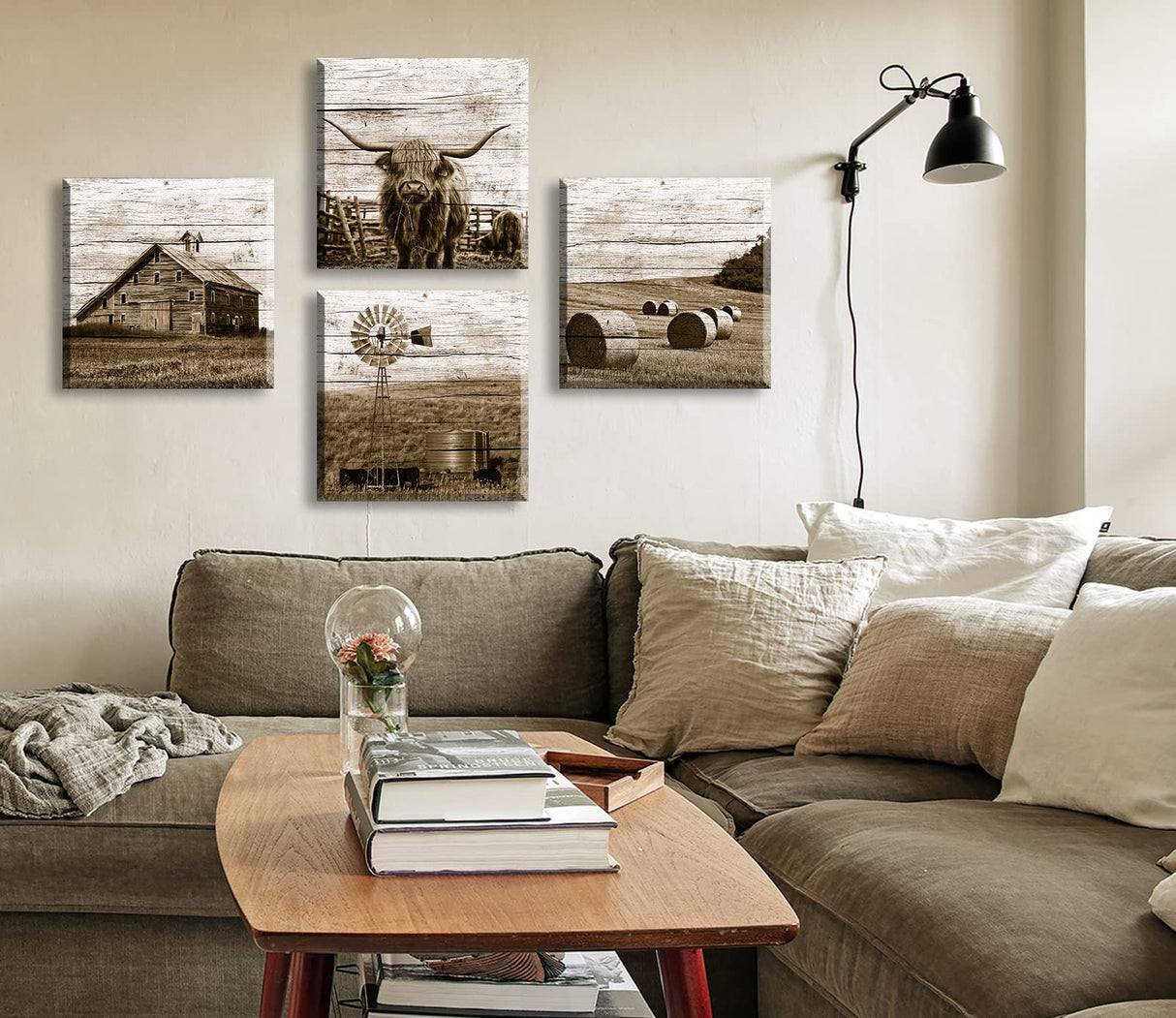 DJSYLIFE Western Decor Farmhouse Wall Decor Highland Cow Wall Art Rustic Painting Poster for Men's Bedroom Office Canvas Printed Poster Home Decoration Artwork 12" Wx12 Hx4 DJSYLIFE