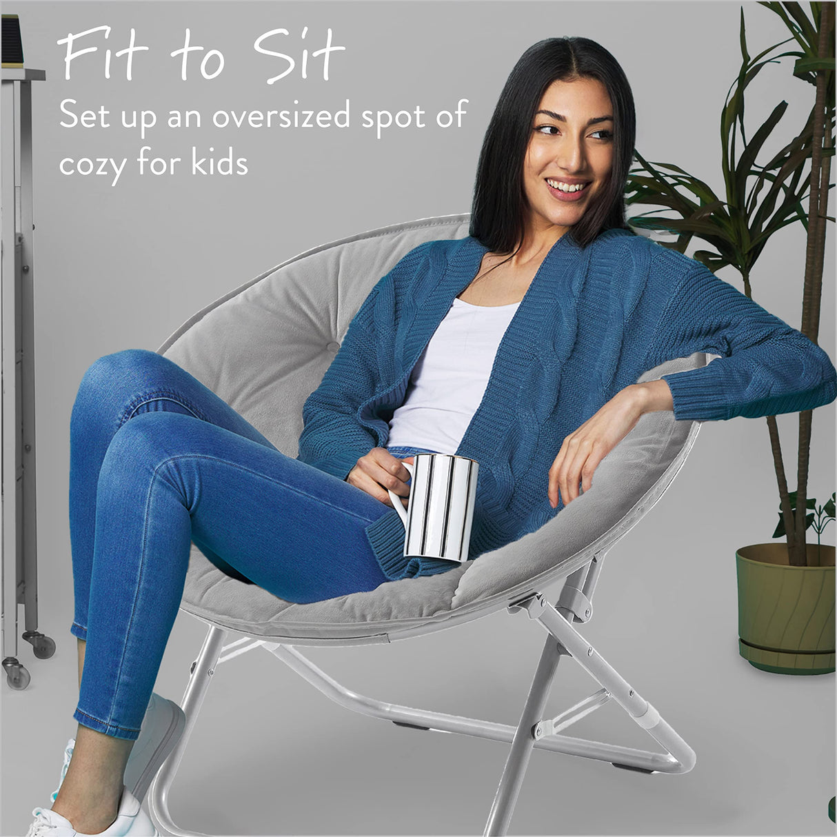 Urban Lifestyle Micromink Foldable Saucer Chair, Grey Urban Lifestyle