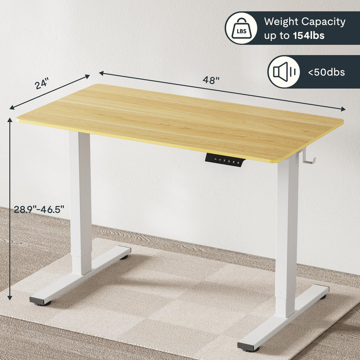FLEXISPOT EN1 Whole-Piece Standing Desk, 48 x 24 Inches Height Adjustable Desk Stand up Desk Home Office Table for Computer Laptop (White Frame + Maple Desktop) FLEXISPOT