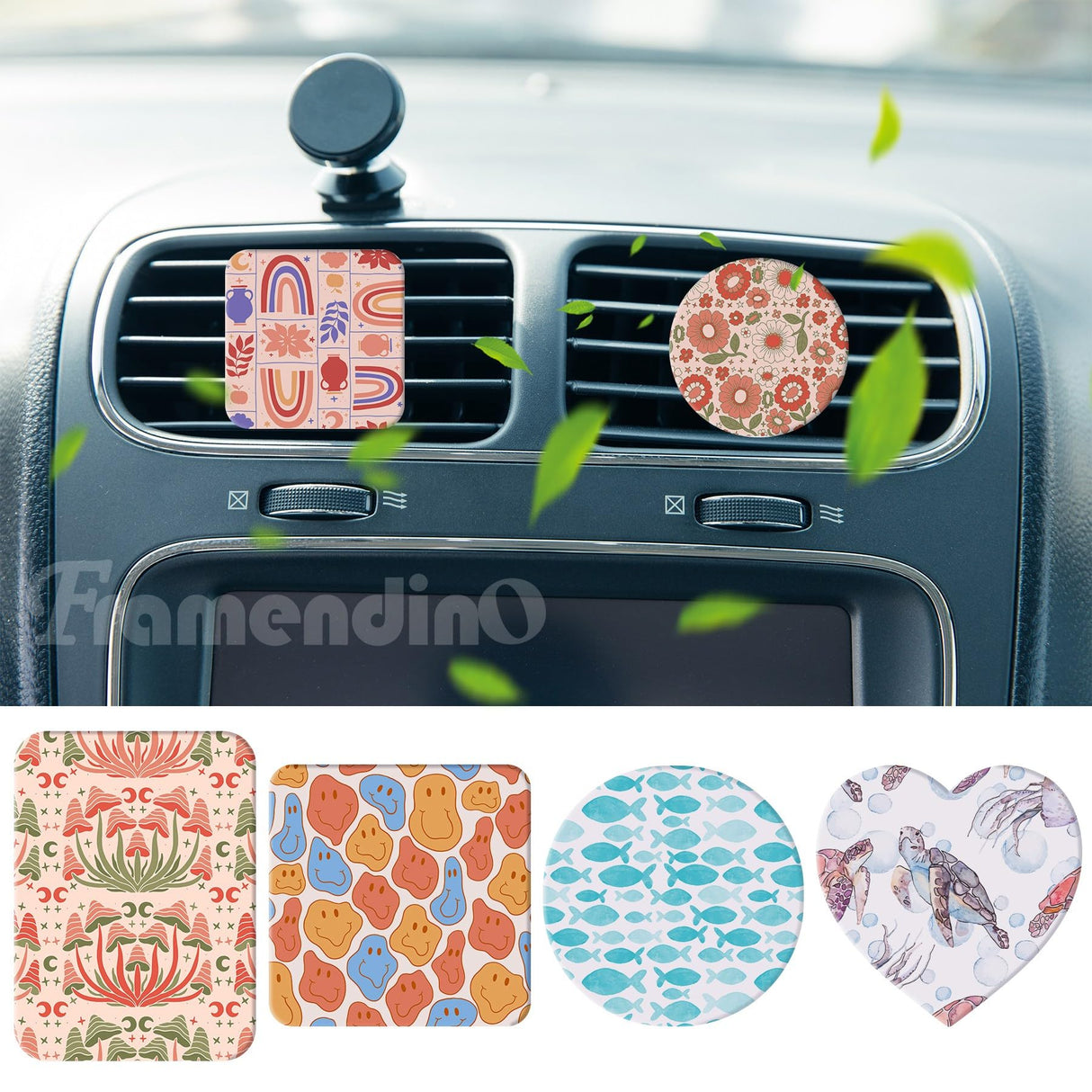 Framendino, 4 Pack Sublimation Blank Car Air Vent Clips Heat Transfer Car Diffuser Vent Scent Perfume Clip 4 Styles(Heart Square Round Rectangle) Framendino