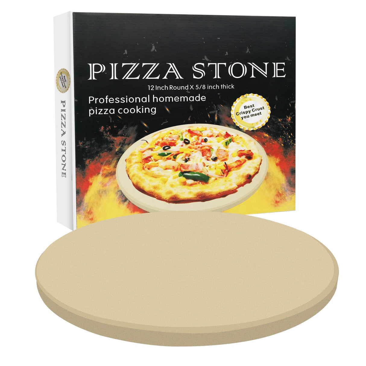 VIKEYHOME Round Pizza Stone, Heavy Duty Cordierite Pizza Grilling Stone, Baking Stone, Pizza Pan, Perfect for Oven, BBQ and Grill, Thermal Shock Resistant, Durable and Safe, 12 Inch Round, 4.6Lbs VIKEYHOME