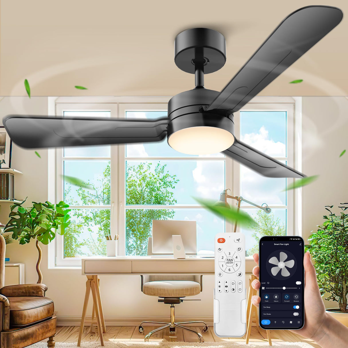 hinomy 36" Ceiling Fans with Lights,Ceiling Fans with Light and Remote,Easy-to-Install,Flush Mount,Reversible, 3000K-6500K, Dimmable, 6 Speeds,Ceiling Fan Light for Bedroom/Kitchen/Garage.Black. hinomy