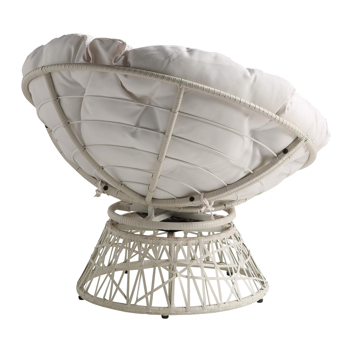 OSP Home Furnishings Wicker Papasan Chair with 360-Degree Swivel, White Frame with White Cushion OSP Home Furnishings