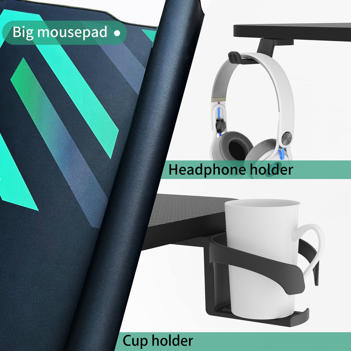 JWX Standing Adjustable Desk, 63 inches L Shaped Electric Standing Gaming Desk with Locking Wheels, Cup Holder, Headphone Hook, Cable Manager, Mouse pad, Carbon Fiber Textured Pane JWX