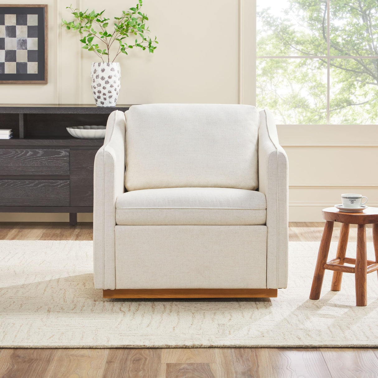 Walker Edison Nash Modern Farmhouse Linen Swivel Accent Chair, Cream Walker Edison