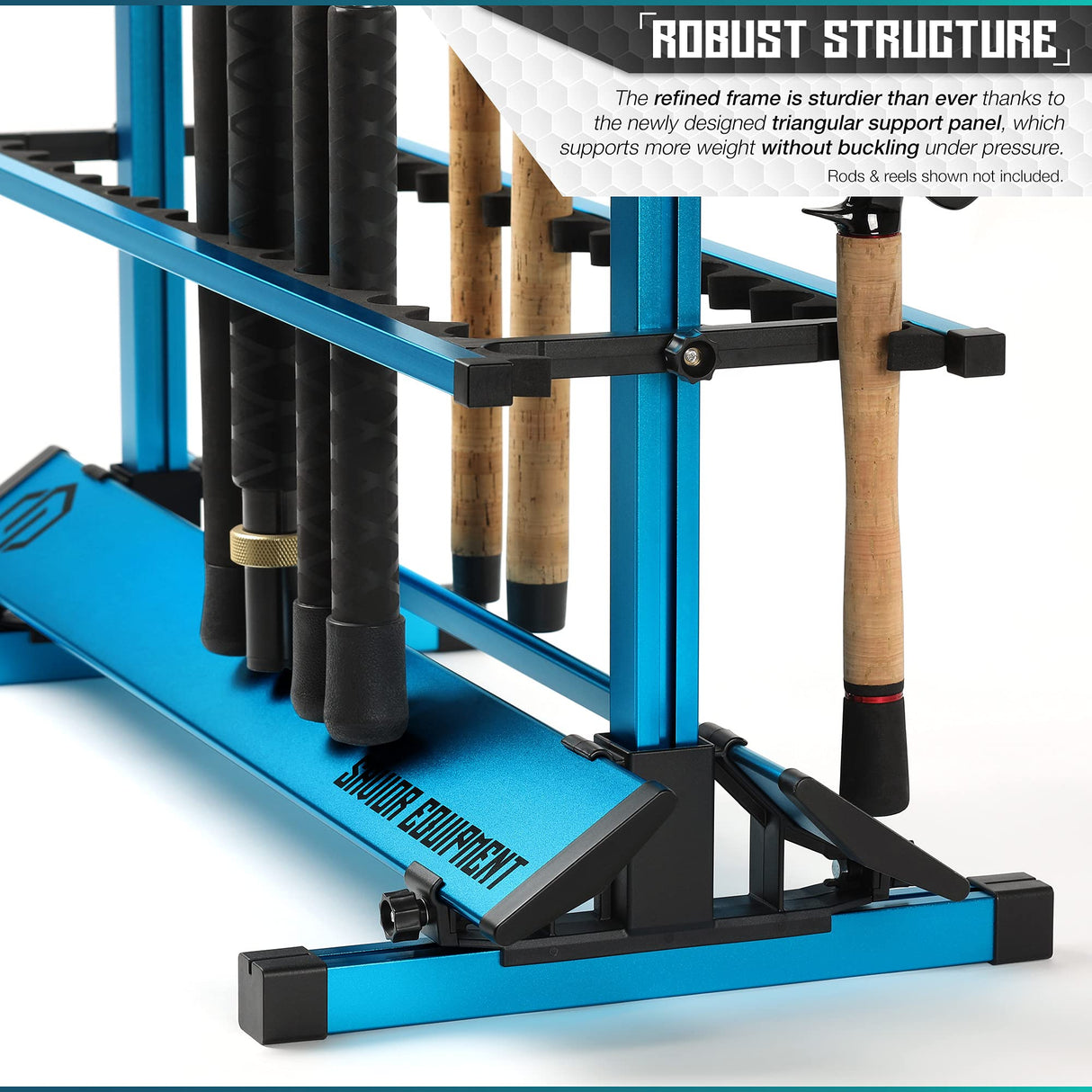Savior Equipment Fishing Rod Rack Holder Organizer, Lightweight Aluminum Vertical Fish Pole Garage Storage Ground Display Stand, Hold Up to 24 Slots Fresh Salt Water Spinning Rods & Reel Combo, Blue Savior Equipment