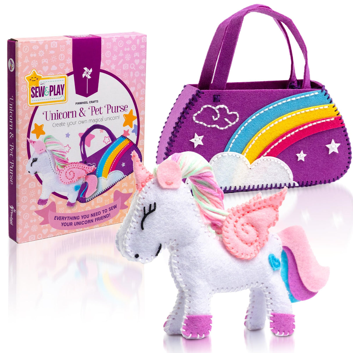 Pinwheel Crafts Beginner Sewing Kit for Kids Ages 5 6 7 8-12+ - Make Your Own Unicorn Purse Kids Sewing Kit - Play & Learn to Sew Craft Box, Girls & Boys Birthday Gifts Pinwheel Crafts