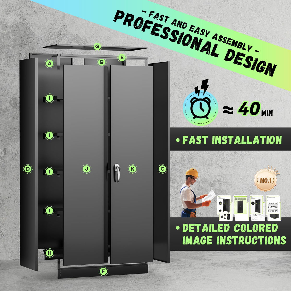 Bonusall Pantry Storage Cabinet with Lock, 72" H Metal Storage Cabinets with 4 Adjustable Shelves, Lockable Steel Cabinet for Home Office, Warehouse,School(Black) Bonusall