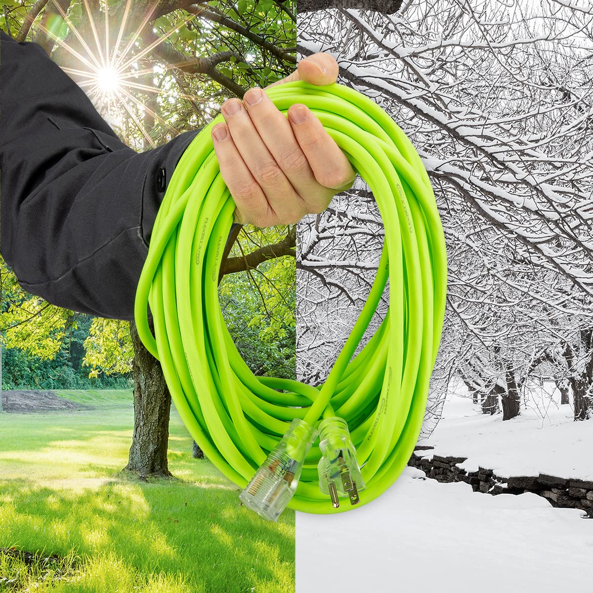 Flexzilla Pro Extension Cord, 12/3 AWG SJTW, 100 ft., Lighted Plug, Indoor/Outdoor, ZillaGreen - FZ512835 Flexzilla