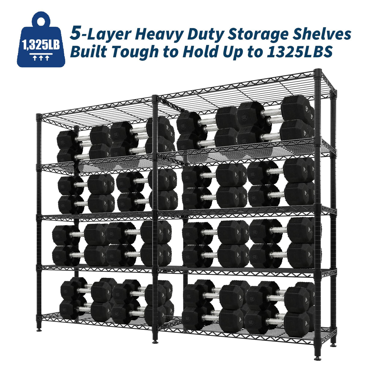Garvee 70" H Storage Shelves L-Shaped Shelving Unit, 5-Tier Metal Shelves 1325 LBS Capacity, Heavy Duty Wire Shelving Storage Rack with Adjustable Shelf for Kitchen Pantry Bedroom Corner Garvee