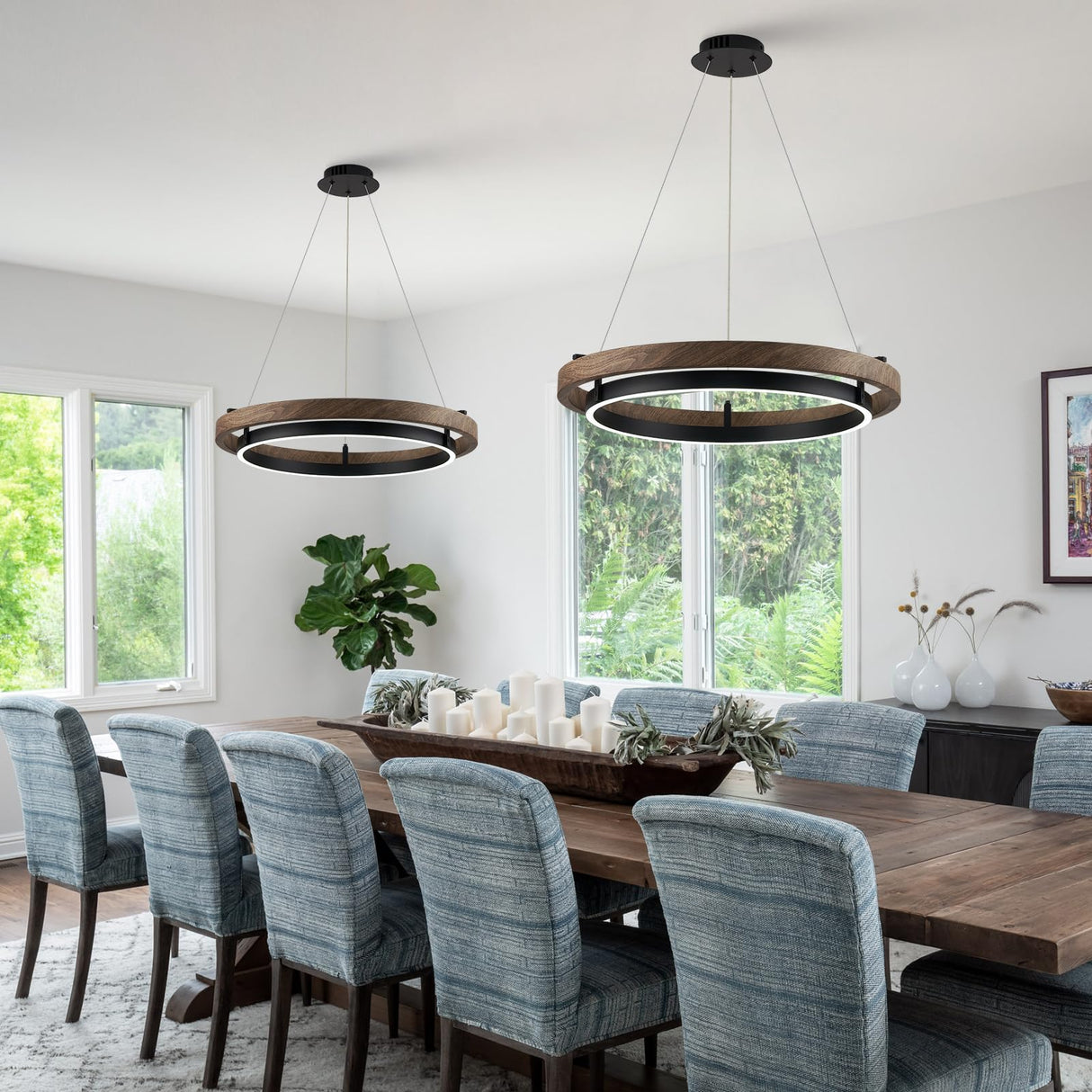 CaraLuxe Dimmable LED Chandelier Modern Ring Chandelier for Dining Room Farmhouse Black Chandelier Lighting for Kitchen Island Entryway Foyer Living Room, 3-Color Changing, 24in CaraLuxe