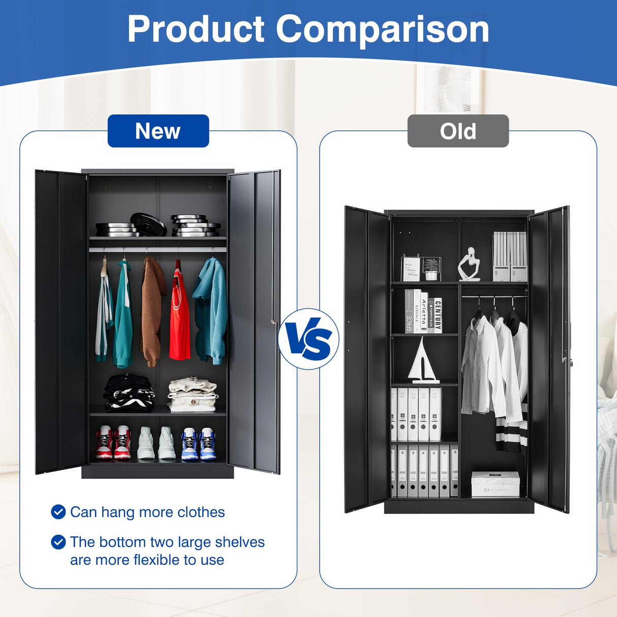 BYNSOE Metal Storage Cabinet 72'' Metal Locker with Locking Metal Storage Locker with hanging rod for Office Hospital Require Assembly (Black) BYNSOE