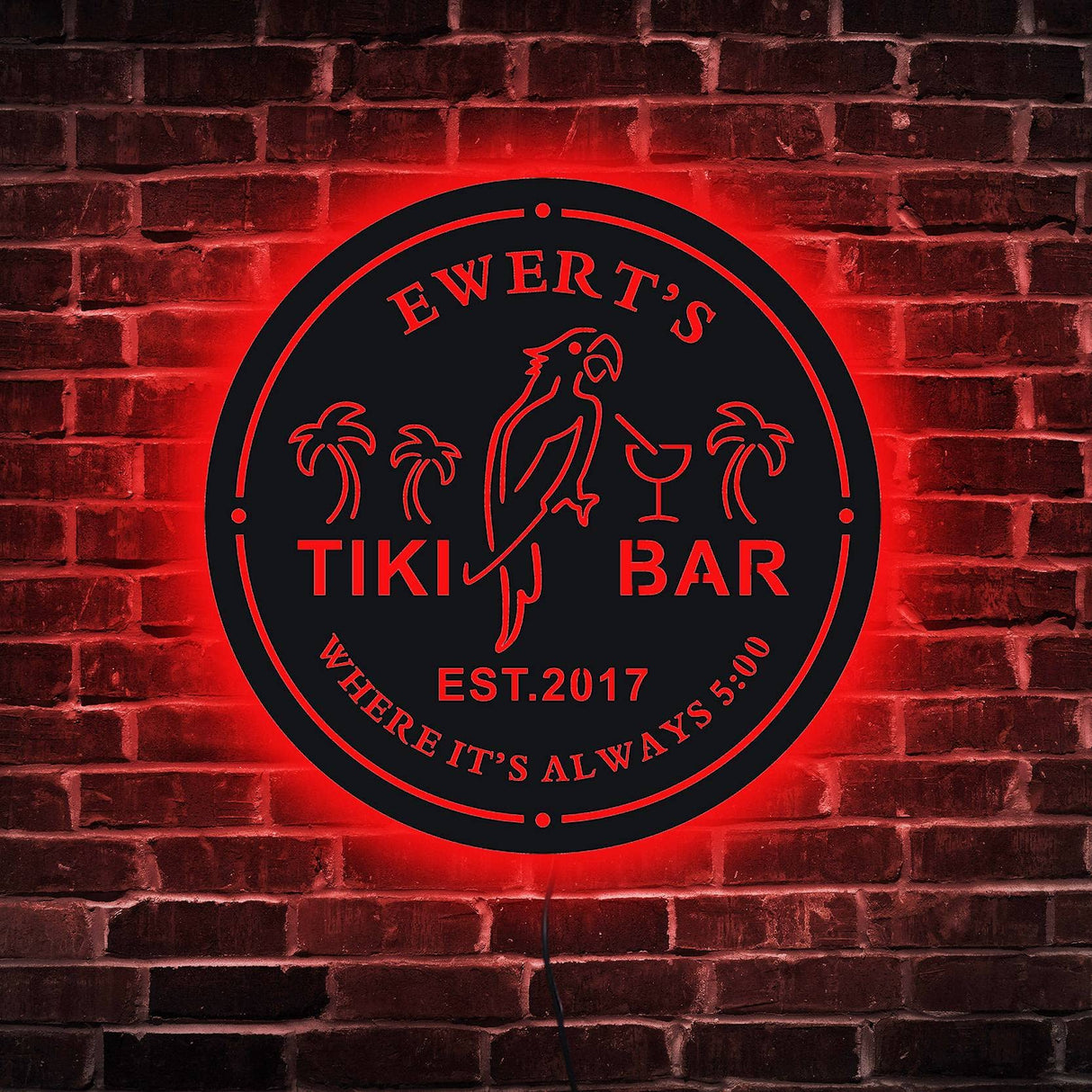 Custom Tiki Bar Neon Sign, Personalized Your Name Est Year Theme Tiki Bar Home LED Neon Sign, Housewarming Gift, Backyard Patio Sign, Kitchen Bar Coffee Garden Door Shop Man Cave Decor, Parrot souleather