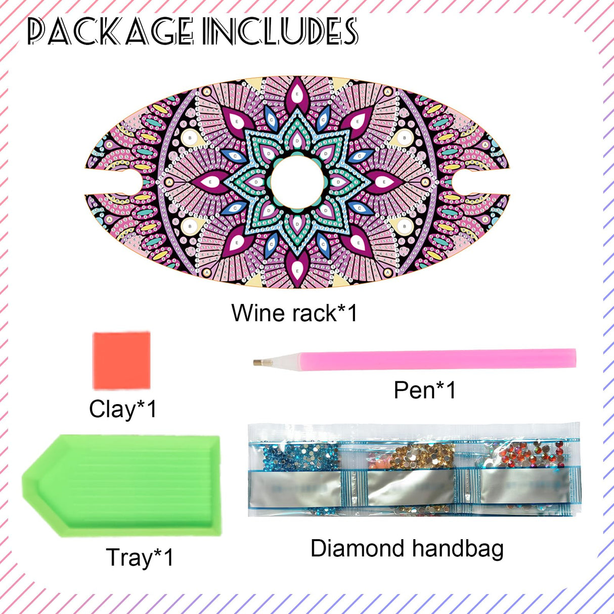 Diamond Painting Wine Glass Rack, DIY Pink Wine Glass Holder Storage Diamond Art Acrylic Organizer Stemware Rack for Bar Kitchen Cabinet (Mandala Style) antor