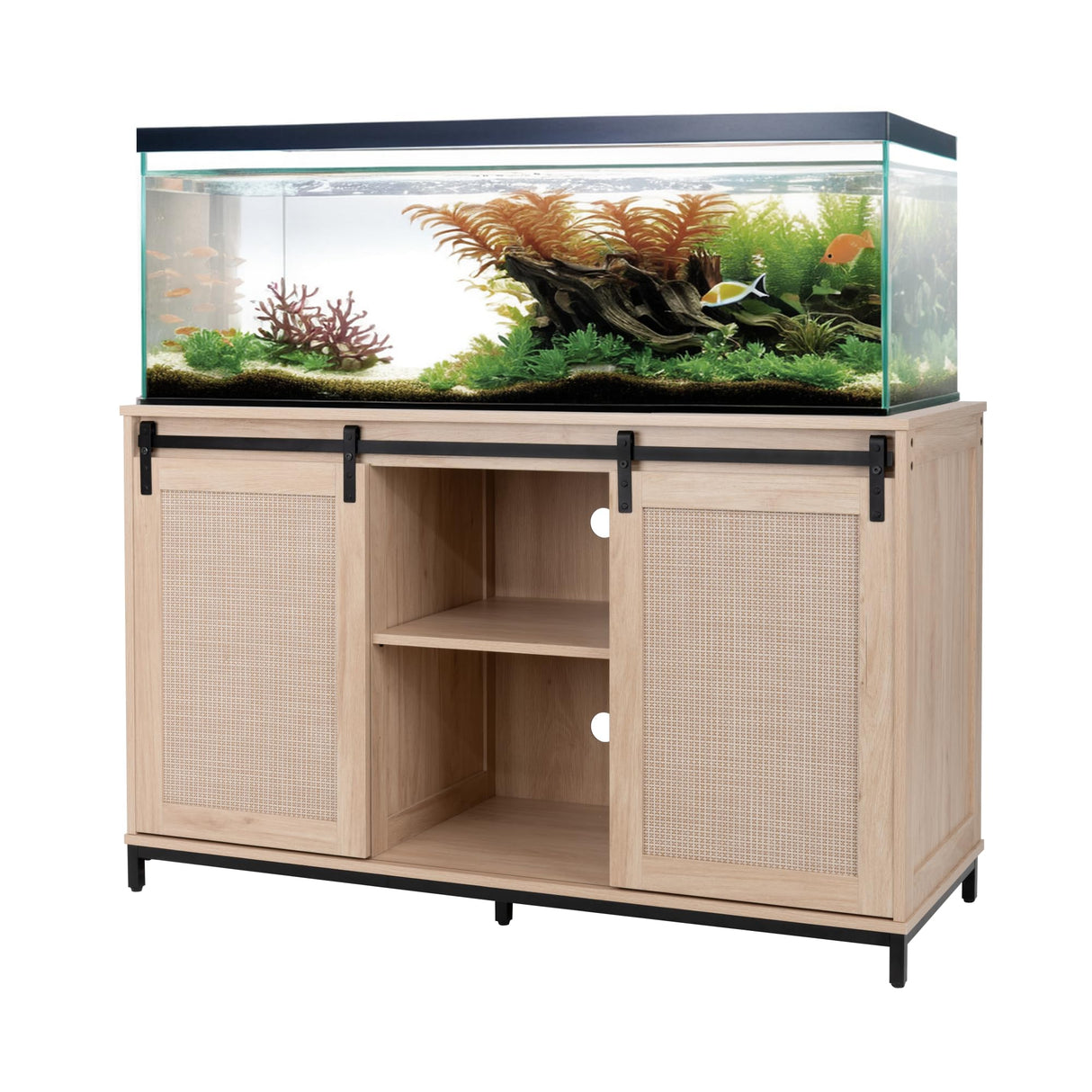 unipaws 50-70 Gallon Fish Tank Stand with Sliding Barn Door, Heavy-Duty Metal Frame Aquarium Stand with Cabinet, Reptile Tank Stand unipaws