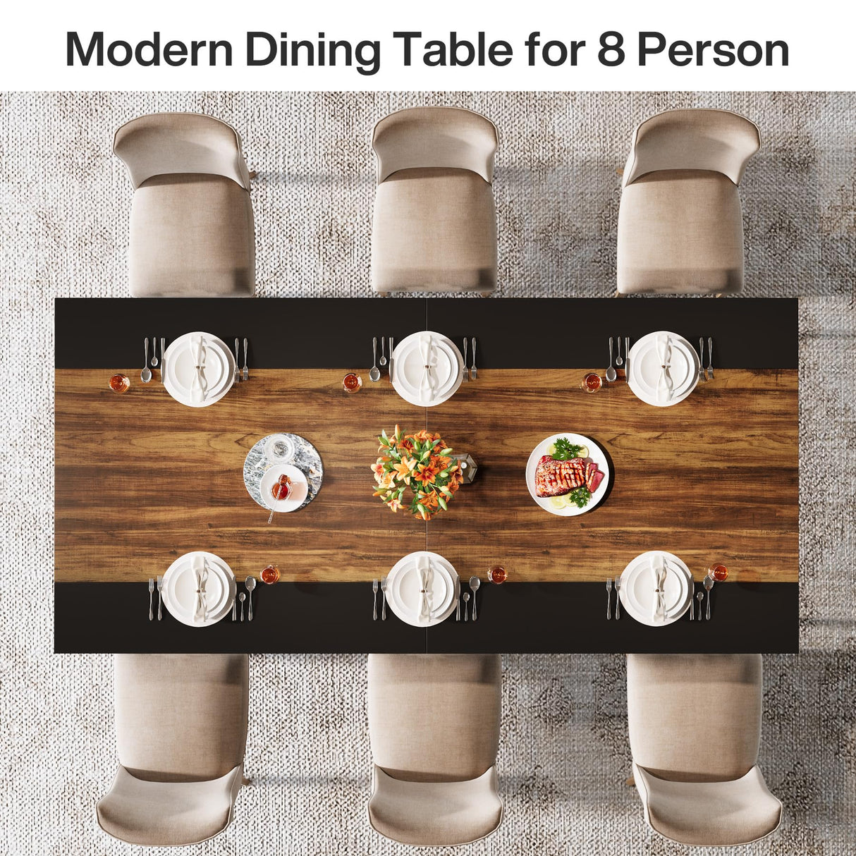 Tribesigns 79-Inch Dining Table for 8-10 People, Industrial Large Kitchen Table Dining Room Table for Living Room, Kitchen, Rectangular Dinner Table with Metal Frame, Rustic Brown Tribesigns