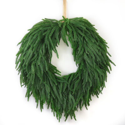 24" Norfolk Pine Christmas Wreath for Front Door – Large Artificial Greenery Wreath for Wall, Porch, or Indoor Outdoor Holiday Decor – Real Touch Pine Foliage (1, 24")