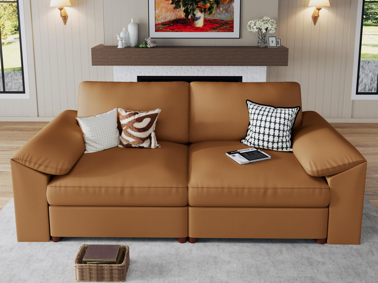 EASE MOOSE Loveseat Sofa for Living Room,Oversized Deep Seat Modular Sectional,Modern Comfy 2 Seater Sofas,Scratch Resistant Faux Leather Couch for Small Spaces, Brown EASE MOOSE