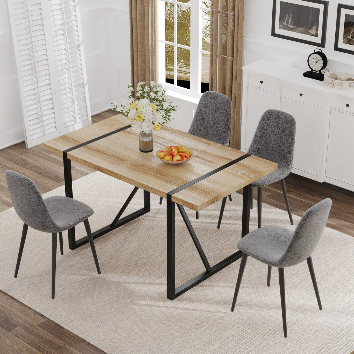 5 Piece Dining Table Set,Kitchen Dining Table Set for 4,Modern Rectangle Wooden Dining Table and Fabric Dining Chairs Set for 4 Ideal for Kitchen Dining Room Hilknen