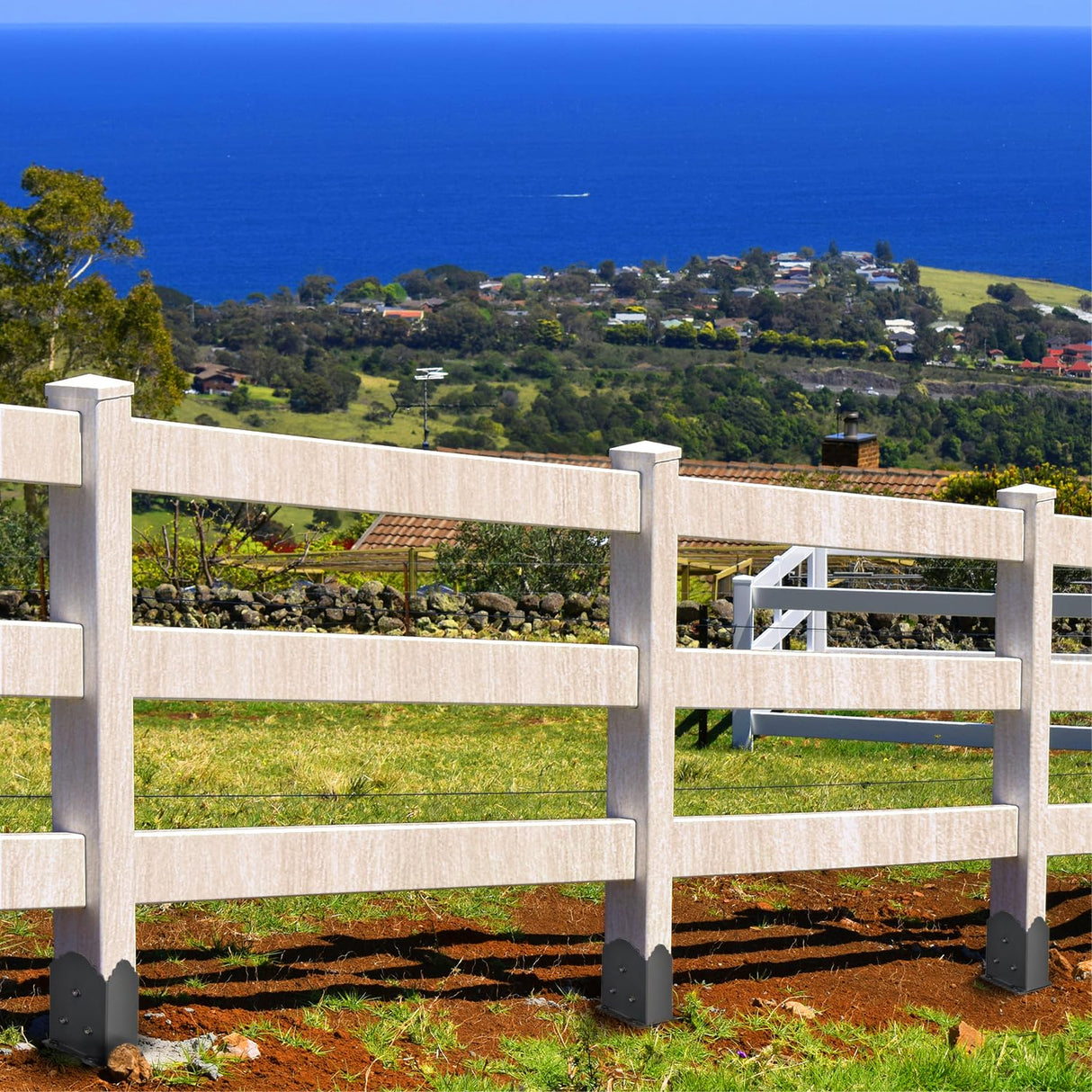 4 Pack Fence Post Anchor 4''x4'', Heavy Duty Fence Post Anchor Ground Spike 22''x4''x4'' for Fence, Mailbox, Bird Feeder, Decking,... with The Black Powder Coating Cover on The Surface BTRAM