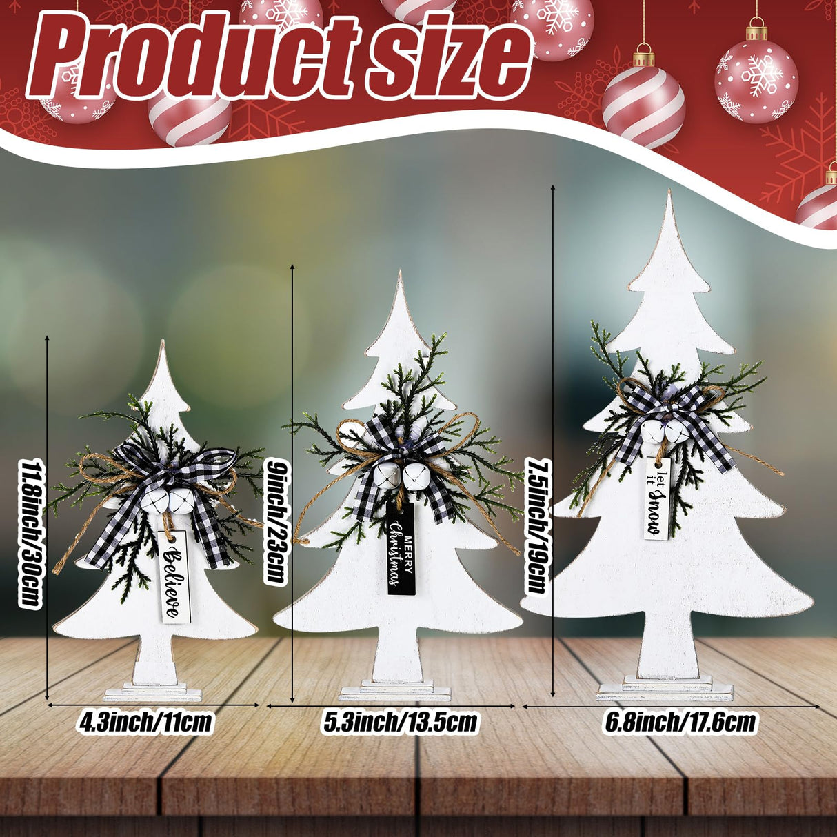 Geetery 3 Pcs Wooden Christmas Trees Table Decor Wood Tabletop Decors Retro Xmas Tree Table Topper Sign Christmas Tall Standing Rustic Wood Christmas Trees Centerpiece for Christmas Winter Holiday Geetery