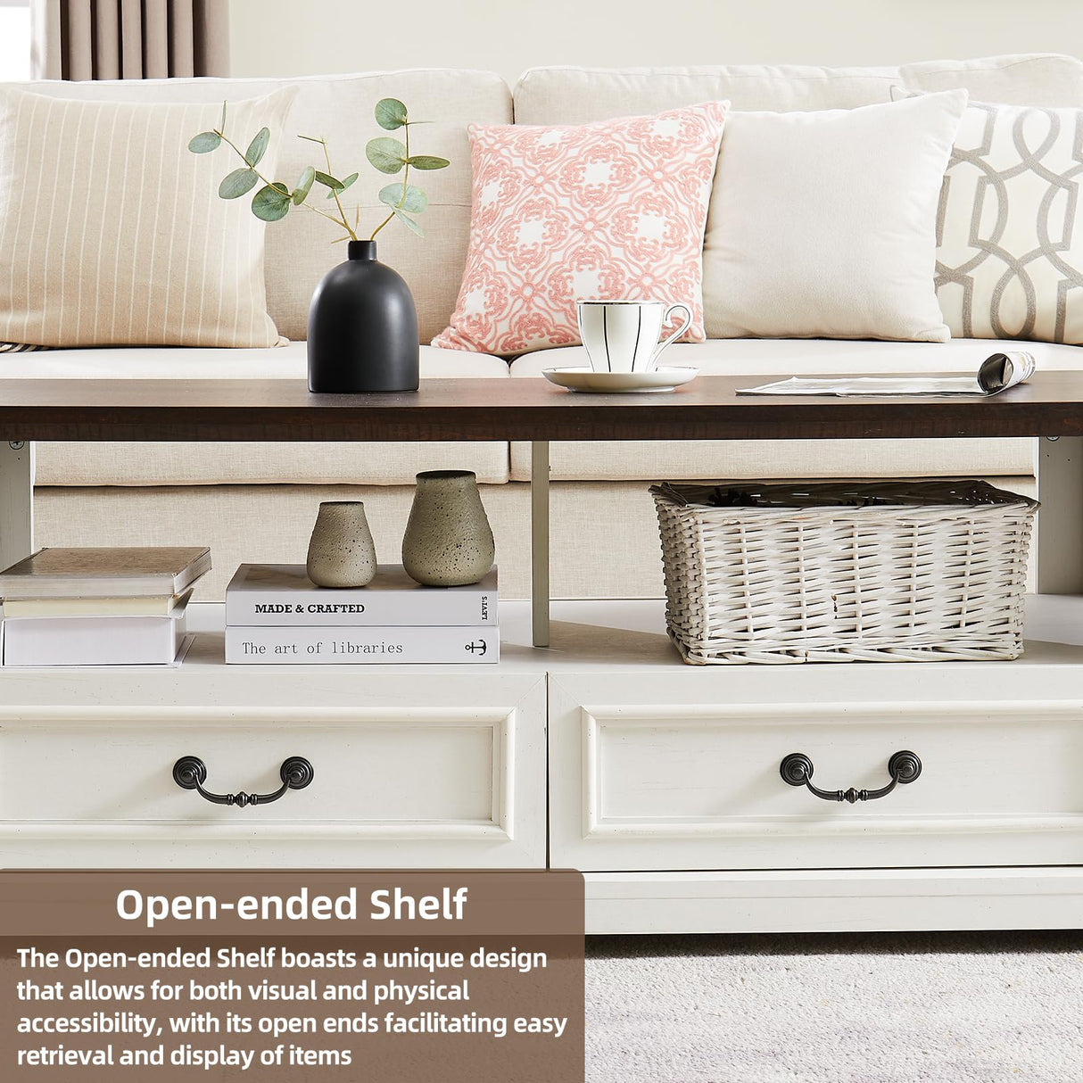 Minifeel 48'' Wood Coffee Table for Living Room, Farmhouse Coffee Table with Storage, Rustic Center Table for Living Room with 4 Drawers, Farmhouse & Industrial Cocktail Table for Home Minifeel