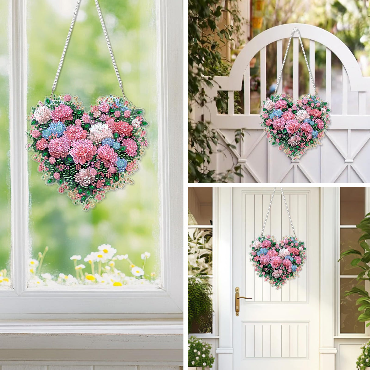 EOBROMD Diamond Hanging Art Kits for Adults, Heart Flower DIY Special Shaped Rhinestone Kits for Adults, Diamond Art Painting Suncatcher, Window Pendants Home Garden Wall Hanging Ornament EOBROMD