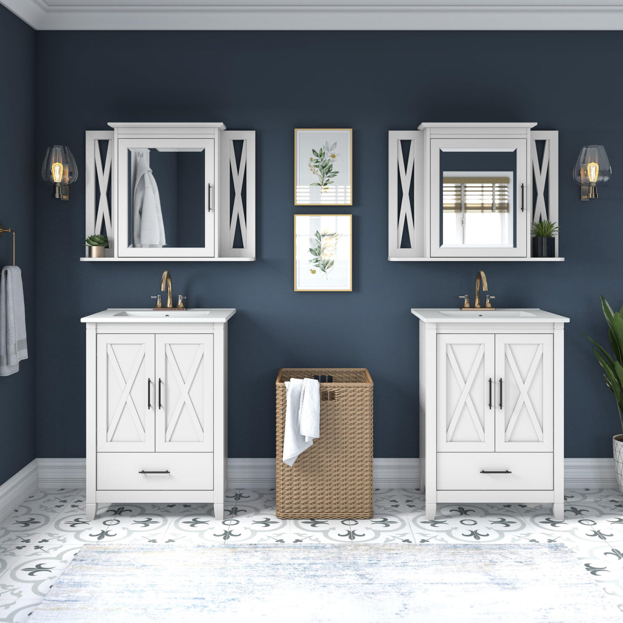 Bush Furniture Key West Bathroom Medicine Cabinet with Mirror, White Ash Bush Business Furniture