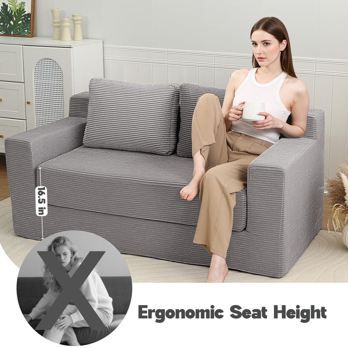 MeMoreCool Sleeper Sofa Bed, Small Couch Futon Bed with Pillows, Convertible Loveseat Boneless Sofa, Folding Floor Foam Couch for Bedroom, Foldable Comfy Lounge Compressed in A Box No Assembly MeMoreCool