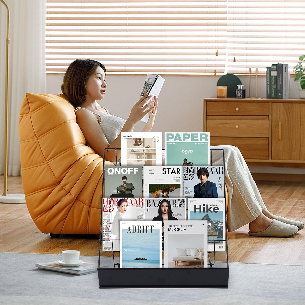 Book Signing Rack, Book Display Rack, Tabletop Magazine Display Racks, 4 Tiered Tabletop Cd Display, Comic Book Magazine Rack for Library Classroom Picture Literature Brochure 16.14" x 17.95" x 17.24" AshKiz