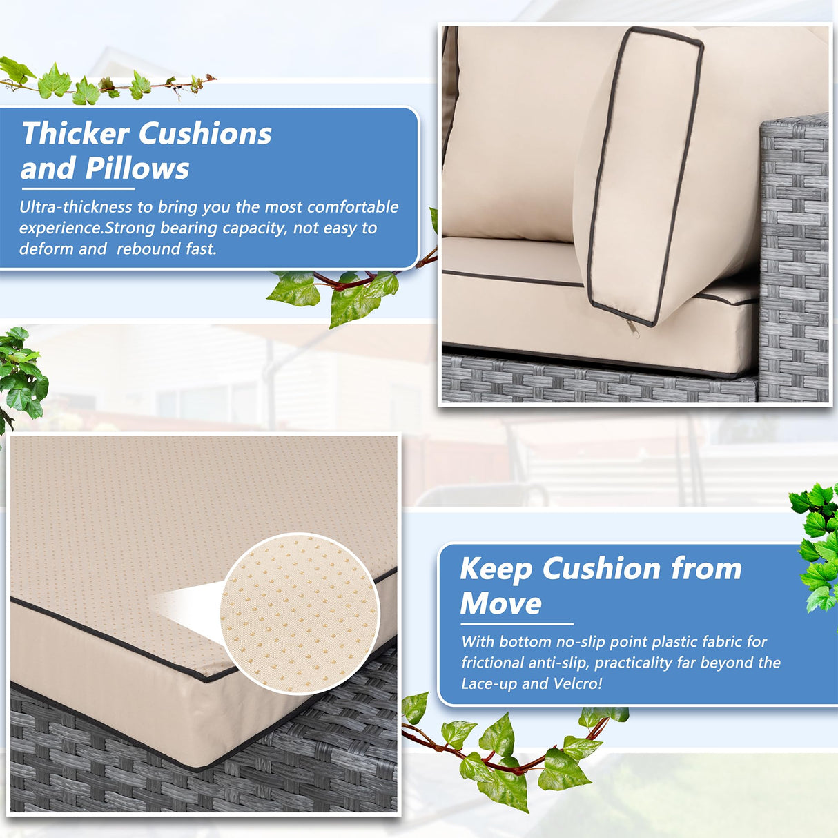 Shintenchi 5 Pieces Outdoor Patio Furniture Sets, Patio Sectional Sofa Couch, Gray PE Wicker Furniture Modular Patio Conversation Sets Patio Sofa with Washable Cushions & Table(Khaki) Shintenchi