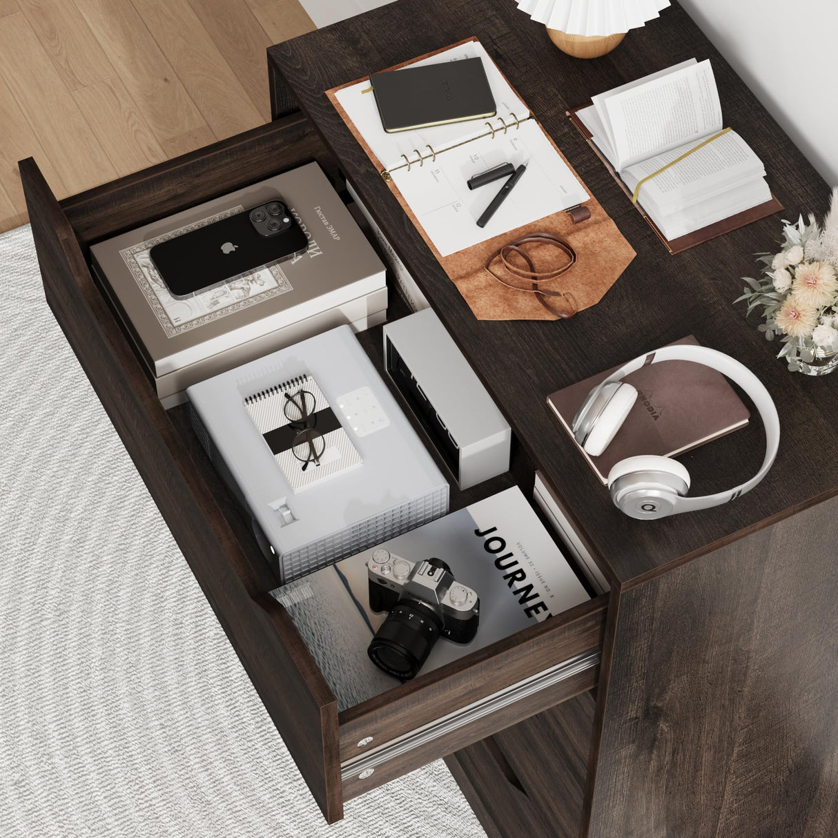 HOSTACK 4 Drawer Dresser with Cut-Out Handles, Accent Cabinet for Living Room, Entryway and Hallway, Dark Brown HOSTACK