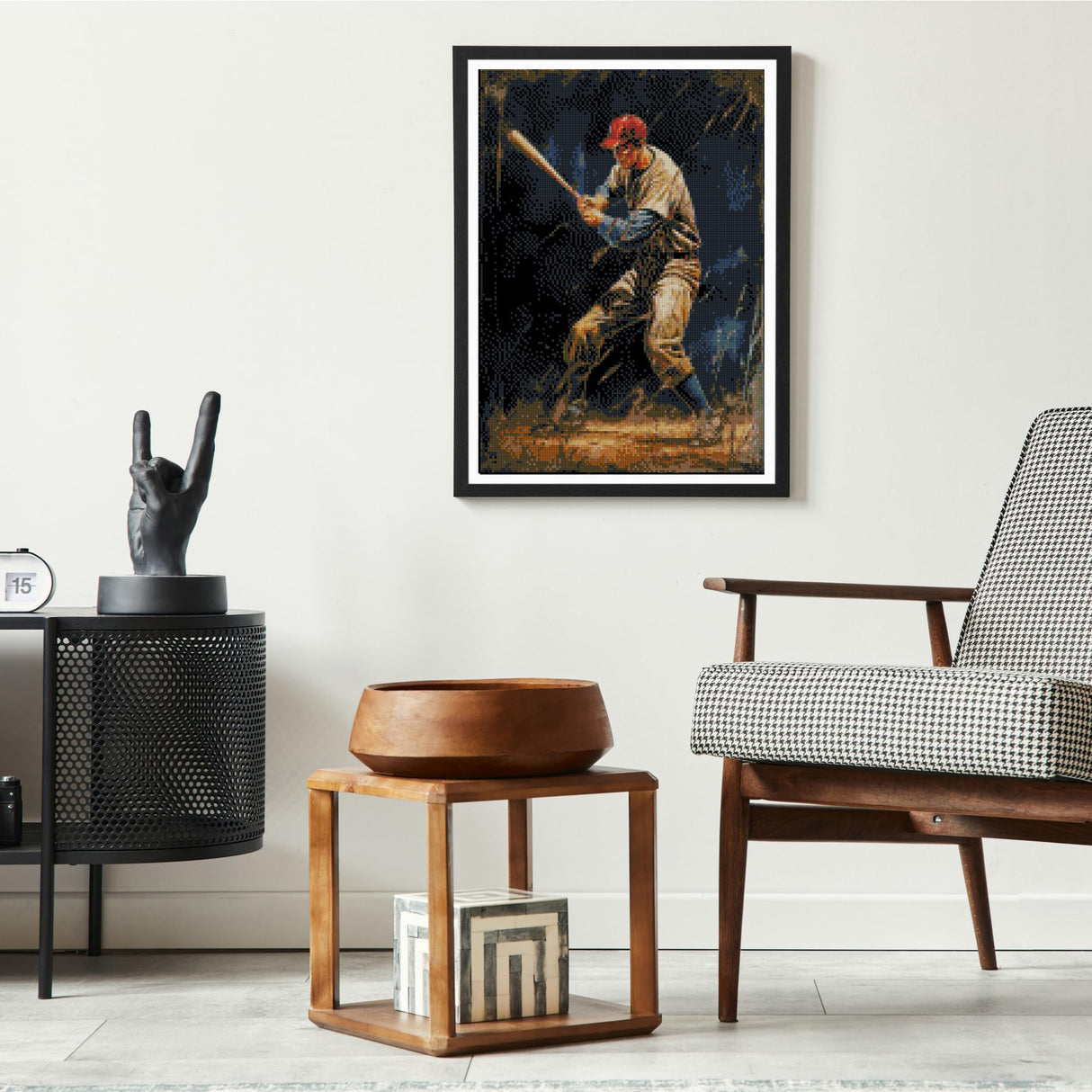 Baseball Player 5D Diamond Art DIY Paint with Full Drill Round Diamond Gems Painting by Number Kits for Adults Art Craft Home Wall Decor 11.8x15.8in WoodArtSupply