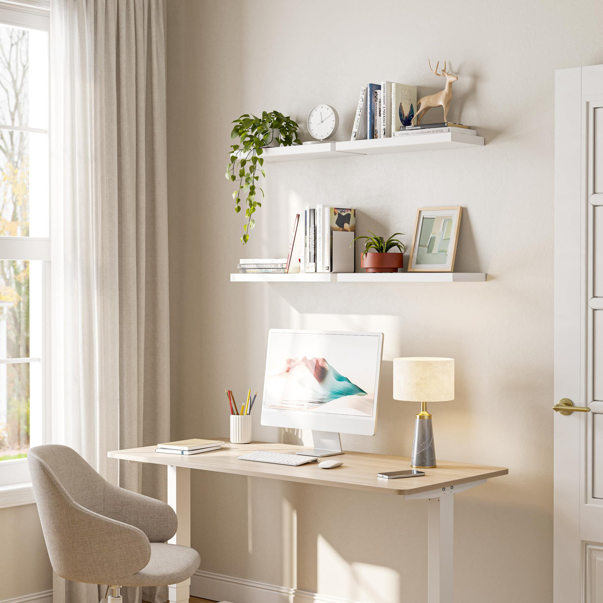 YUFLINX Floating Shelves for Wall,16’’Rustic Wood Wall Shelf for Room Decor/Storage/Display,Small Book Shelf,Wall Mounted Hanging Shelves for Bedroom, Bathroom, Living Room, Kitchen(White,Set of 4) YUFLINX