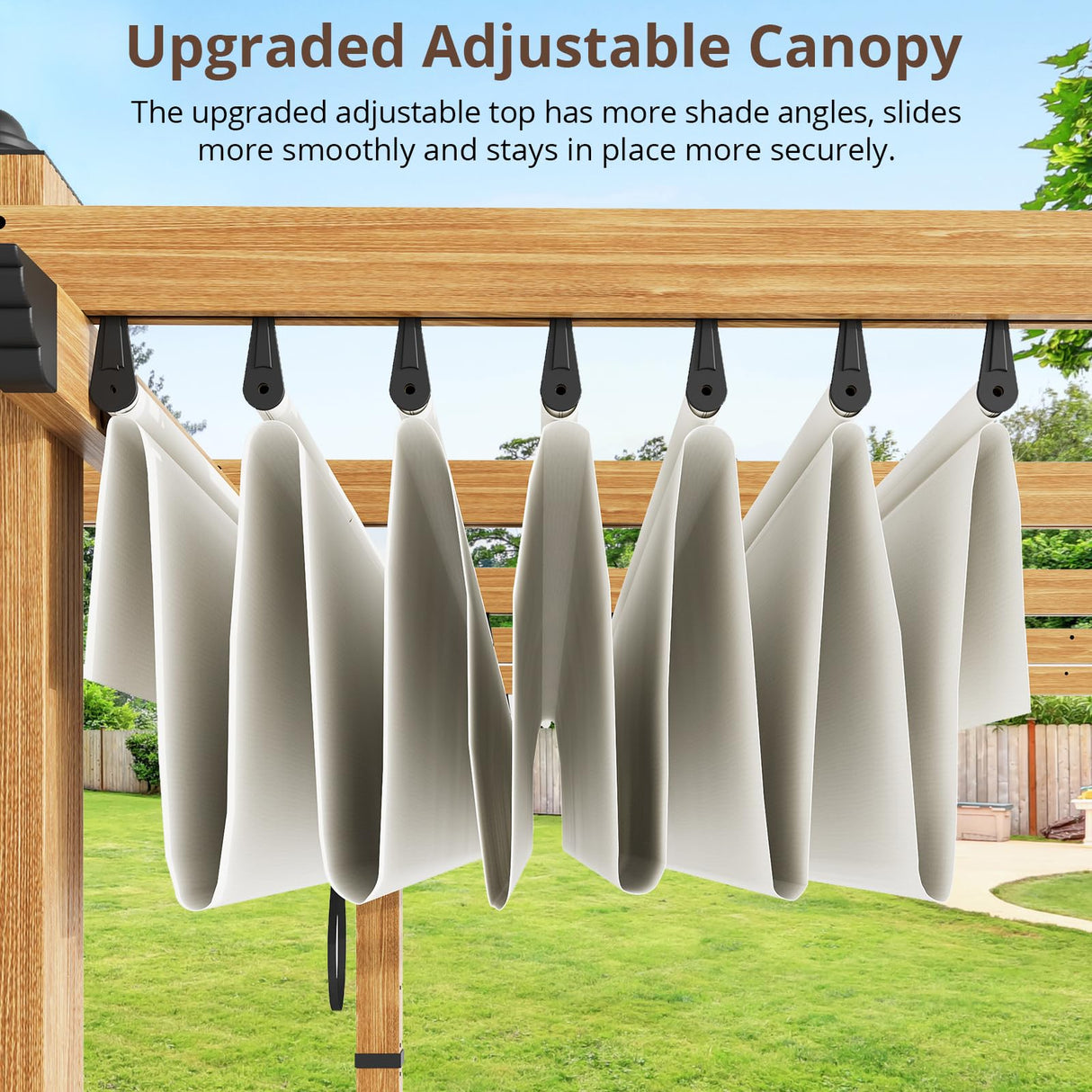 10x13 Ft Outdoor Retractable Pergola with Sun Shade Canopy, Heavy-Duty Aluminum Canopy Pergola Kits for Backyard, Faux Wood Grain Metal Patio Gazebo for Garden, Porch Beach, Grape Trellis - Beige Amenitlif