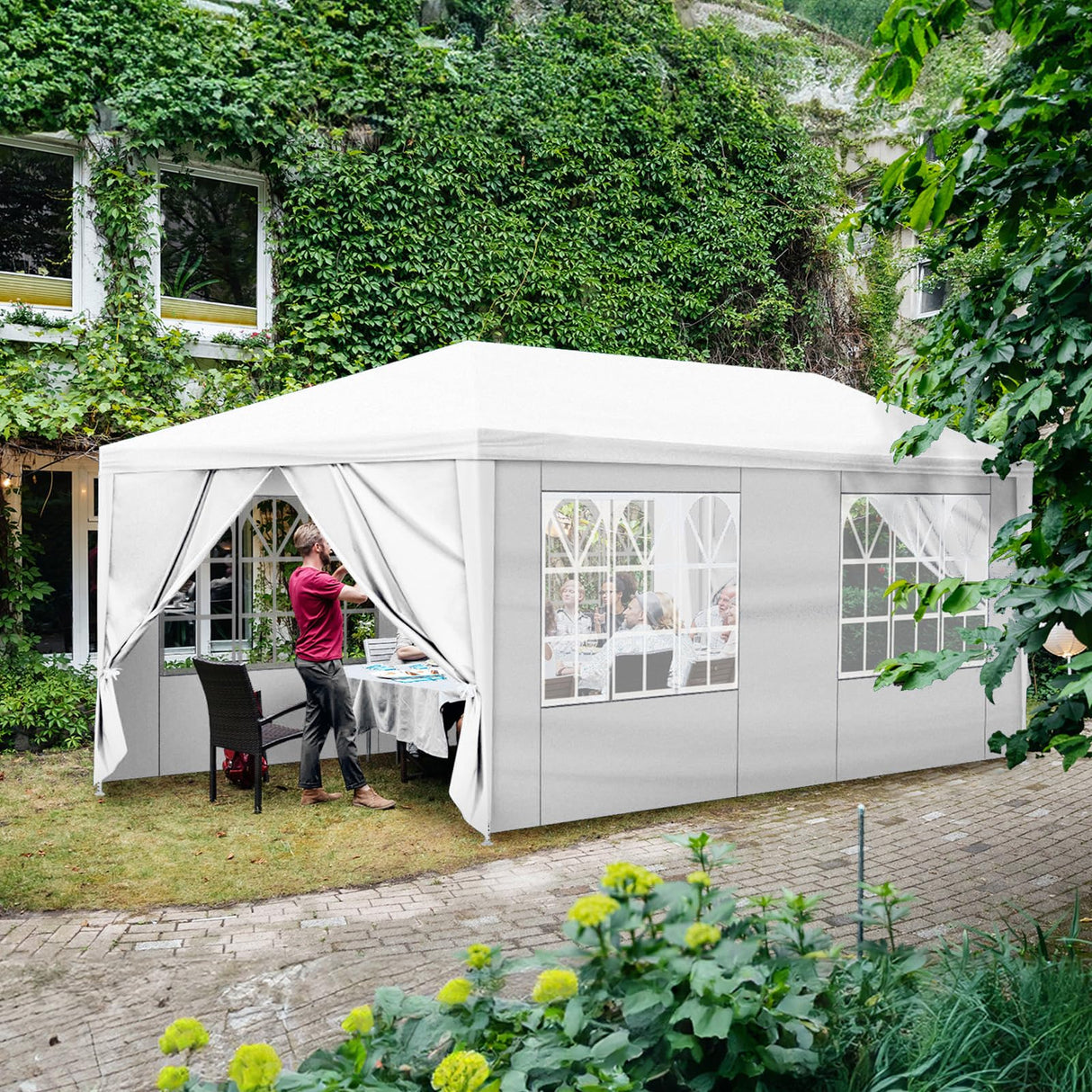 SEALAMB 10x20 FT Canopy Party Tent with 6 Removable Sidewalls, Durable Waterproof Pe Cloth, Outdoor Patio Party White Tents for Wedding Birthday and Garden SEALAMB