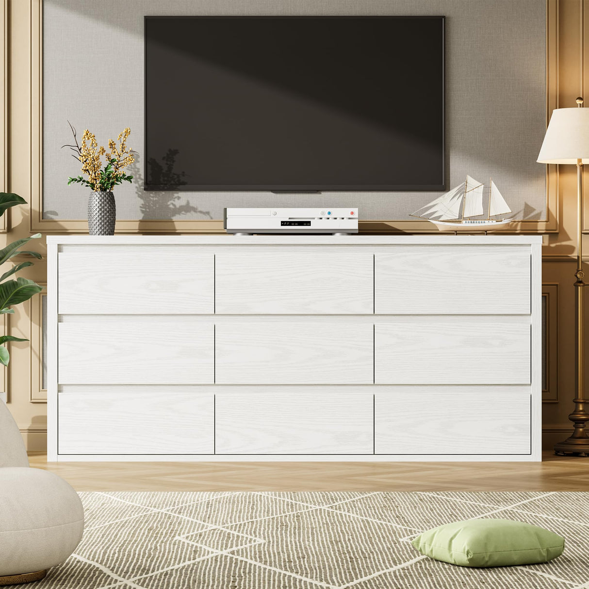 GarveeHome 9 Drawer Dresser for Bedroom, Wide Modern Chest of Drawers, Large Wood Dresser Wooden Storage Organizer for Living Room, Hallway Entryway GarveeHome