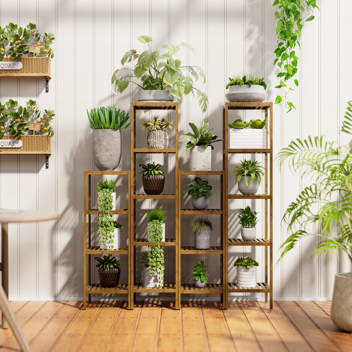 SMIBUY Bathroom Storage Shelf, 4-Tier Bamboo Rack Organizer, Multifunctional Shelving Unit for Living Room Bedroom Kitchen (Walnut) SMIBUY